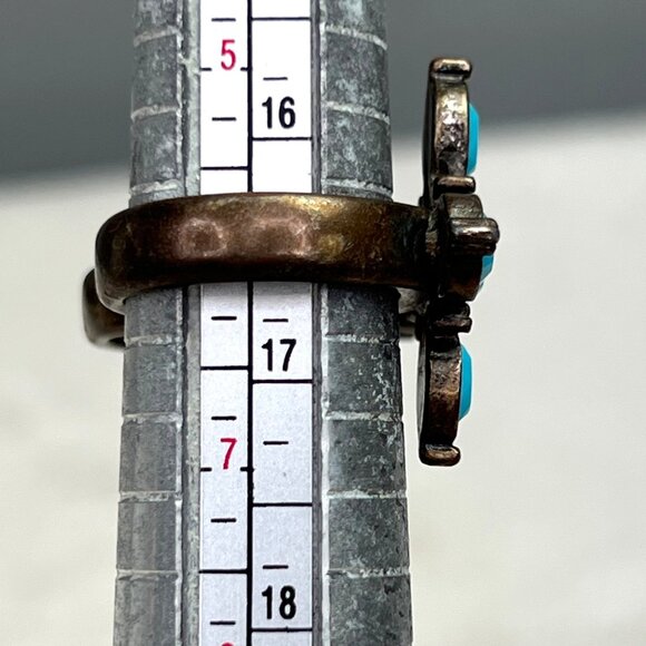 Cross Ring Turquoise Color Brass Double Finger Bands 6 7 - Picture 4 of 7